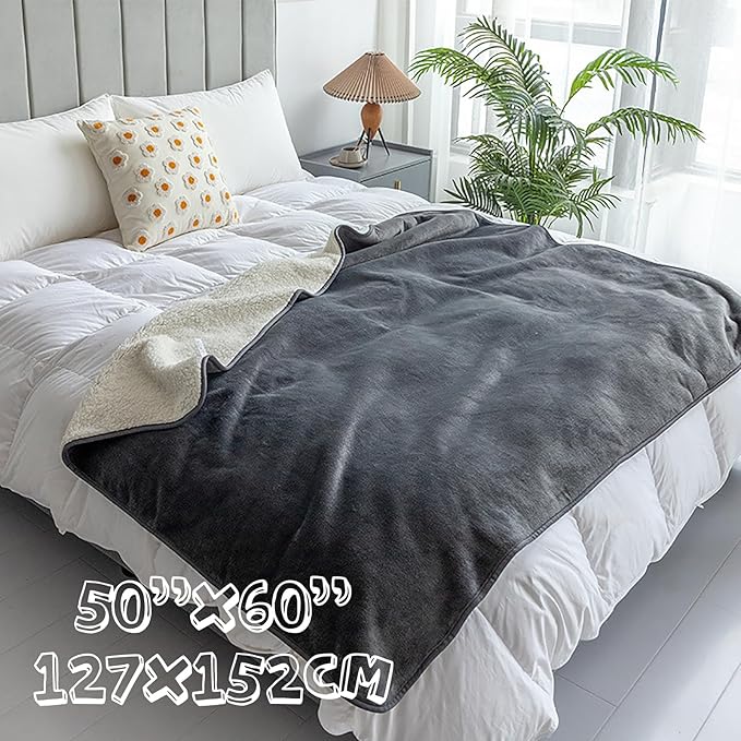 PFIMIGH Waterproof Dog Blanket, 3-Layer Flannel and Sherpa Pet Throw, Reversible Protector Cover for Bed Couch Sofa, Grey, 50"x60"