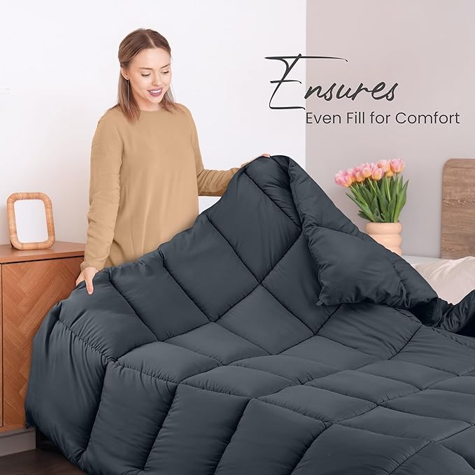 Utopia Bedding Comforters King Size, All Season Duvet Insert, Down Alternative Box Stitched Bed Comforter with Corner Tabs, Machine Washable (Grey)