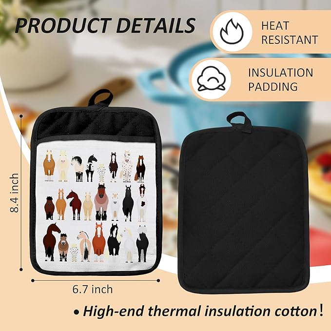 Horse Gifts Oven Mitts Set, Horse Gifts for Lovers Women, Farmhouse Heat Resistant Kitchen Oven Gloves for Baking and Cooking,Pot Holders