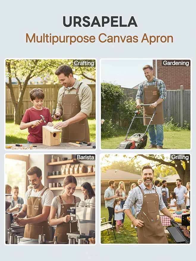 Canvas Work Apron for Men Women with 3 Pockets Heavy Duty Crossback Kitchen Chef Aprons for Cooking Grilling Barista