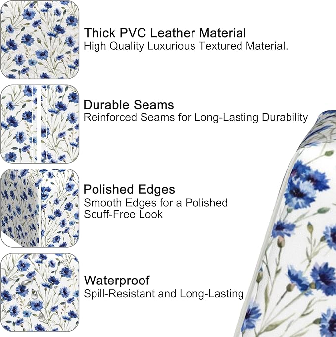 Watercolor Blue Cornflower Tissue Box Holder,Cube Tissue Box Cover Holder,Leather Facial Paper Organizer Dispenser Home for Bedroom Night Stands,Kitchen,Office and Car,5.2"×5.2"×5.2"