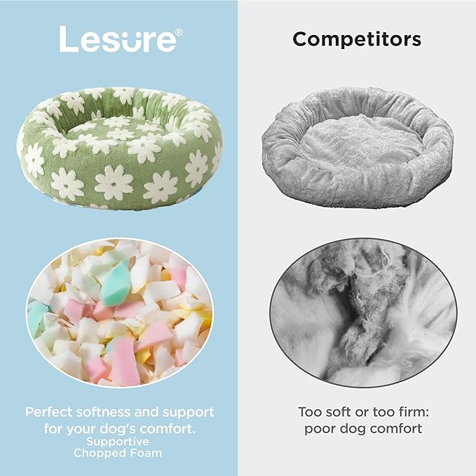 Lesure Shown on TV Donut Large Dog Bed - XL Washable Round Sofa Indoor Anti-Anxiety Calming Gift for Pets, Orthopedic Home Decor Cute Bed with Jacquard Shaggy Plush & Anti Slip Bottom, 36 Inch, Green