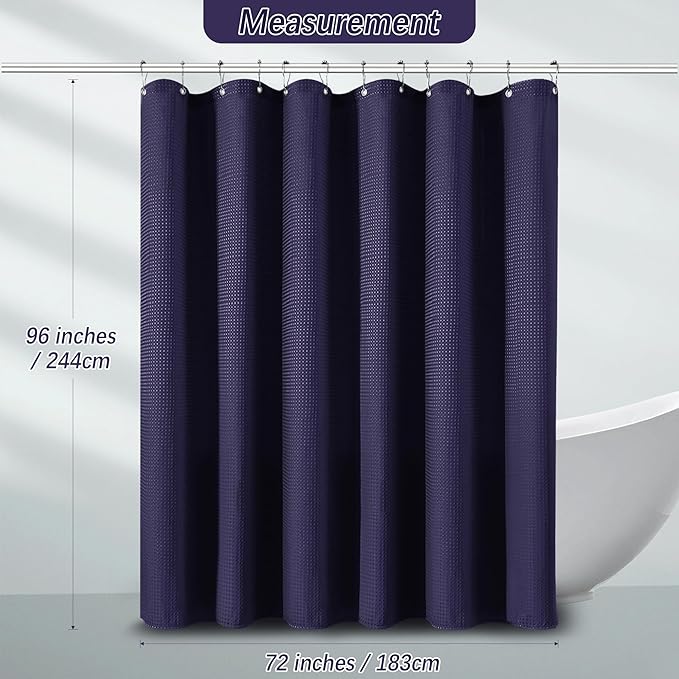 PANGSINNE Extra Long Purple Bathroom Decor Waffle Shower Curtain 96 Inches 256GSM Heavy Duty Shower Curtain Set, Hotel Quality Water Repellent Modern Shower Curtains with 12 Hooks,72Wx96H