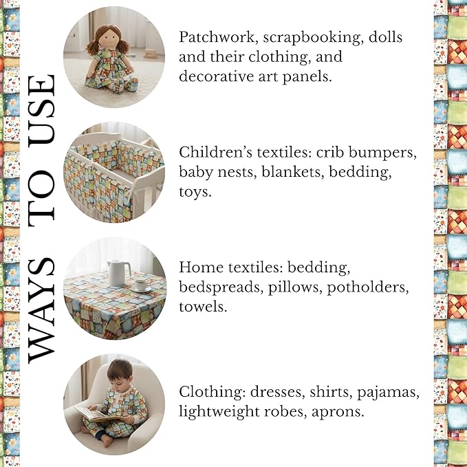 Pastel Farmhouse Patchwork Cotton Fabric – Premium Turkish Printed Cotton 140 GSM, Pre-Cut 61 x 36.6 Inches, Quilting & Sewing Fabric for Crafts, Home Decor & DIY Projects