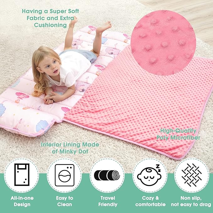 ACRABROS Toddler Nap Mat with Pillow and Blanket, Extra Large Rolled Napping Mats,Slumber Bags for Boys Girls,Kids Sleeping Bag for Daycare, Preschool Travel Camping, Ballet, King