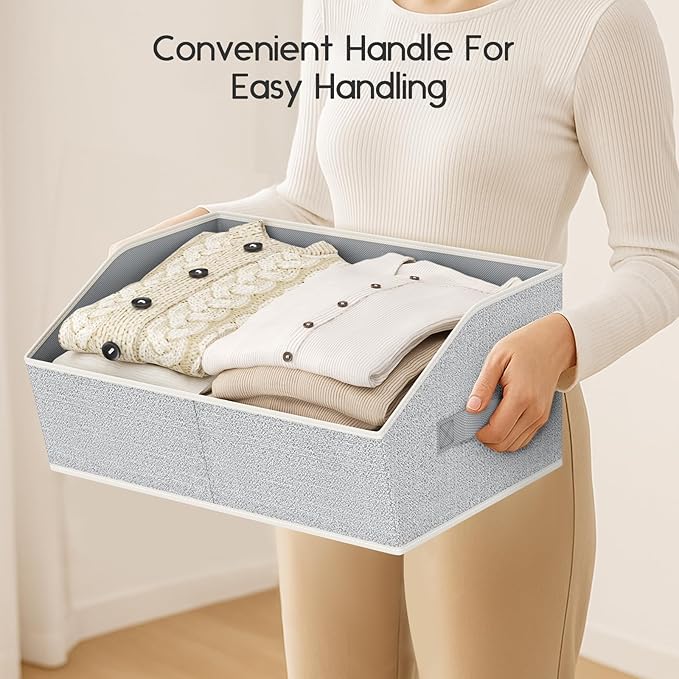 Homsorout Large Closet Organizers and Storage Bins - 10 Pack Trapezoid Storage Baskets for Shelves, Foldable Fabric Baskets with Handles Ideal for Closet, Basket, Wardrobe and Shelf Storage, Beige