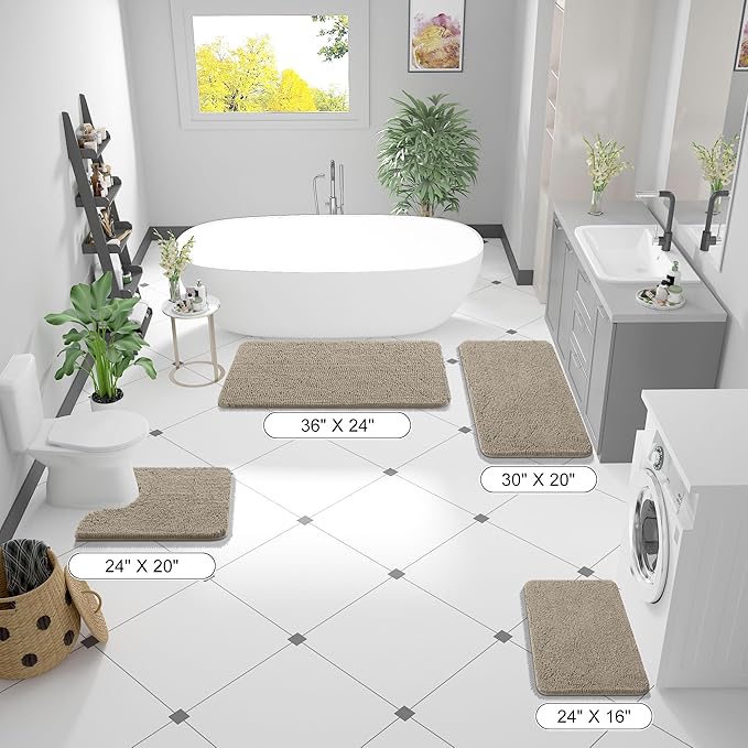 OLANLY Bathroom Rugs 30x20, Extra Soft Absorbent Chenille Bath Rugs, Rubber Backing Quick Dry, Machine Washable Bath Mats for Bathroom Floor, Tub and Shower, Home Decor Accessories, Warm Taupe