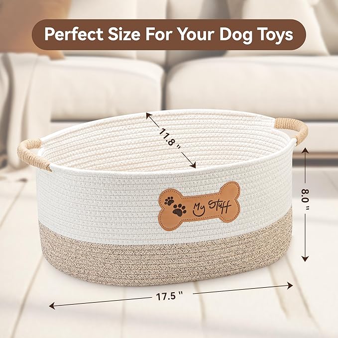 LILO DESIGN CO. Dog Toy Basket - Cotton Rope Dog Toy Bin With Handle - Cute Woven Pet Toy Box - Perfect Toy Basket For Pets - Storage Baskets For Organizing - Toy Box For Dogs