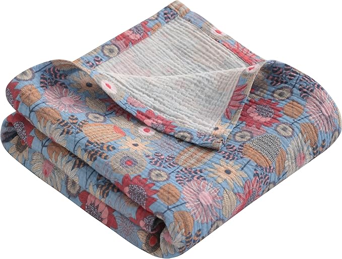 NTBAY 2 Layer Muslin Cotton Baby Swaddle Blanket, 30x40 Soft and Breathable Receiving for Newborns and Infants, Perfect for Crib, Stroller, Travel, Lightweight Nursery Blanket, Boho Flower