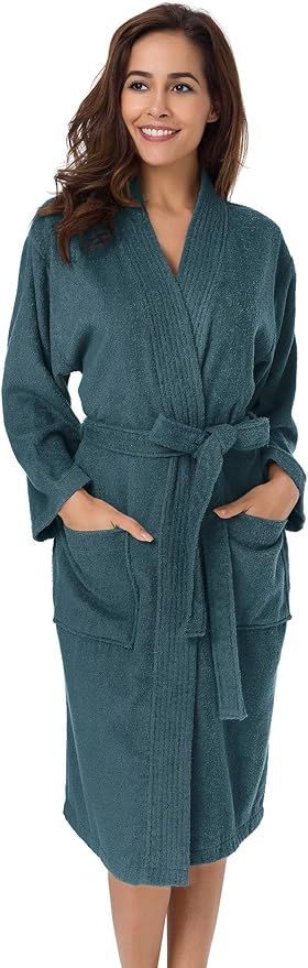 SIORO Women Terry Cloth Bath Robes with Pockets, Soft Long Cotton plush Kimono Wrap Bathrobe, Spa, Fuzzy Female nightgrown