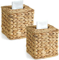 KALEKAIL 2 Pack Rattan Tissue Box Cover, Wicker Tissue Box Holder Square, Boho Decorative Woven Water Hyacinth Cube Tissue Holders for Bathroom Living Room Kitchen