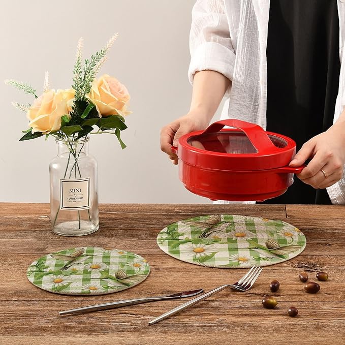 Sage Green Dandelions Trivets for Hot Dishes Pots and Pans Potholders Woven Trivet Cotton Round Large Pot Holder Decor Heat Resistant Hot Pads Mat for Table Counter Cooking Potholder Set of 2 (