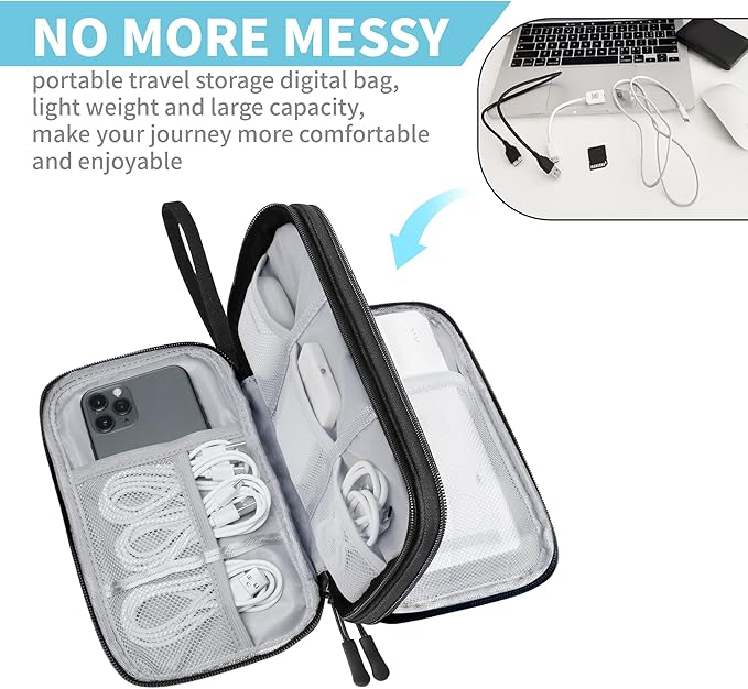 Lcsmaokin Electronics Travel Organizer,Portable Waterproof Electronic Travel Storage Bag for Small Charging Cord Storage,Charger,Small Electronics,SD Card etc,for Travel,Business - Black