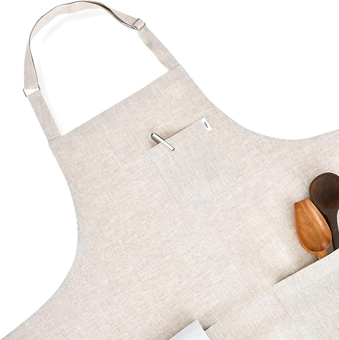 Solino Home Linen Bib Apron for Men & Women - 33 x 30 Inch Kitchen Apron with Front Pockets - Handcrafted from European Flax