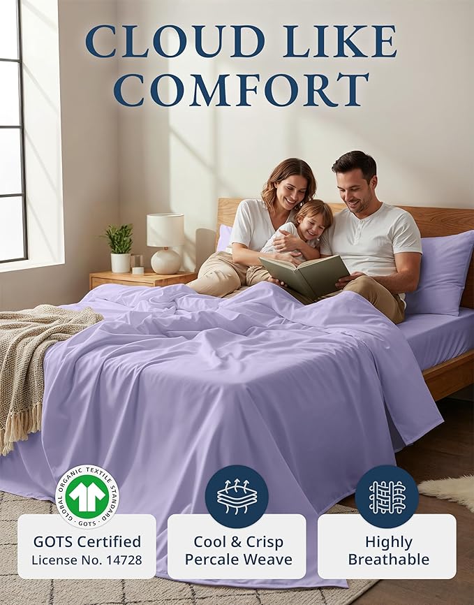LANE LINEN 100% Organic Cotton Sustainably Produced Extra Large Twin Sheets for Hospital Bed, Fully Elasticized Reinforsed Seams, Machine Washable Deep Pocket Twin XL Bedding- Orchid Petal