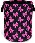 Pink Bow Laundry Basket Funny Bowknot Foldable Waterproof Oxford Cloth Tote Bag Laundry Hamper Round Large Clothes Storage Bucket Toy Organizer For Bathroom/Laundry Storage/Bedroom 18.9x16.5 Inch