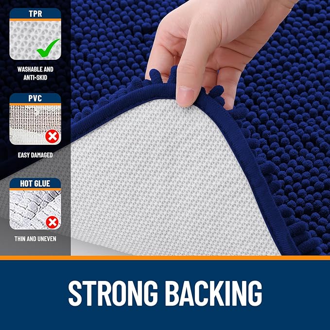 OLANLY Bathroom Rugs 45x27, Extra Soft Absorbent Chenille Bath Rugs, Rubber Backing Quick Dry, Machine Washable Bath Mats for Bathroom Floor, Tub and Shower, Home Decor Accessories, Navy