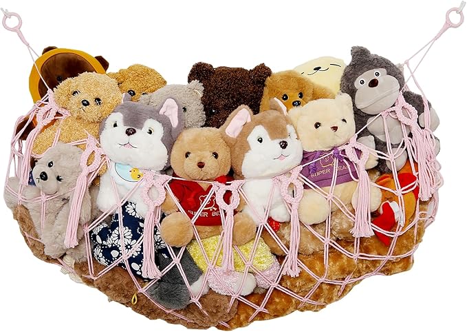 YKBU stuffed Animal Net or Hammock Macrame Toy Display Plush Toy Holder Ceiling Hanging Net for Stuffed Animal Storage -Light Pink,49"W