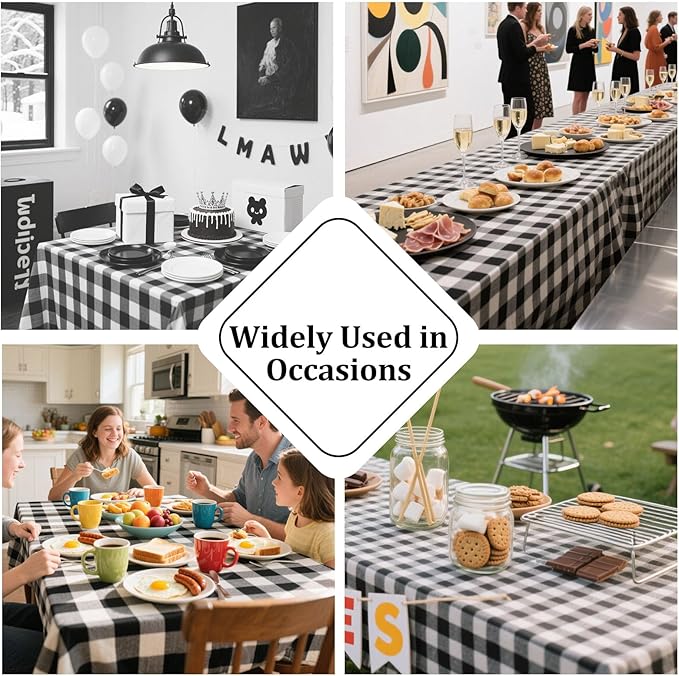Alsoo Gingham Table Cloth Rectangle Tablecloth Heavy Duty Cotton Checkered Tablecloths Linen Table Cover for Spring Picnic Kitchen Dining, Black and White, 60 * 75 inch