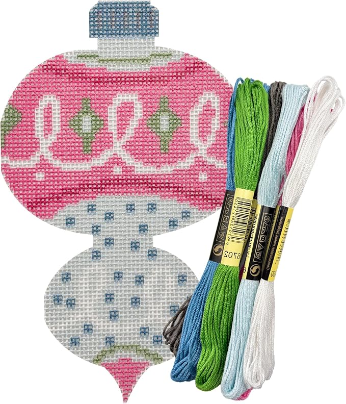 Howie's Needlepoint Needlepoint Kits, 18CT Printed Embroidery Pattern Starter Kits, Stamped Patterns Canvas Kits(Pink&Green Gourd,3.2x5.2inch)