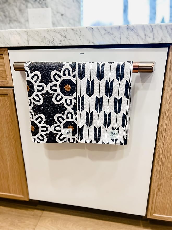 Desert Aqua 2 Pack Double Sided Kitchen Towels || Dish Towels || Quick Dry || Designer Prints || Highly Absorbent || Hanging Hook (Black)