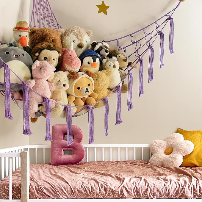 mirolam Stuffed Animal Storage Hammock Net - Toy Hammock Net for Stuffed Animals Corner - Hanging Stuff Animal Organizer Holder Large Size Baby Nursery Room Decor