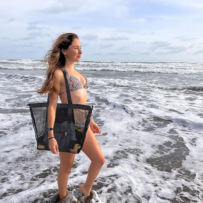 Tainehs Beach Bag - Mesh Tote Bag Beach Vacation Clothes for Women Pool Bag for Travel Pool Family Cruise Essentials 2026