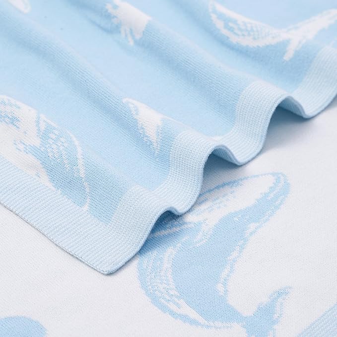 SWaddle AN Whale Jacquard Baby Blanket, Size 30x40in, 100% Cotton Fabric, Two-Sided Breathable Throw Blanket for Boys and Girls