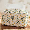 Hausfrau Tissue Box Cover Rectangular Embroidered Jacquard Linen Tissue Holder Case Decorative for Bathroom Vanity Countertop Desk Office, 10"x5.3"x5.3", White Daisy