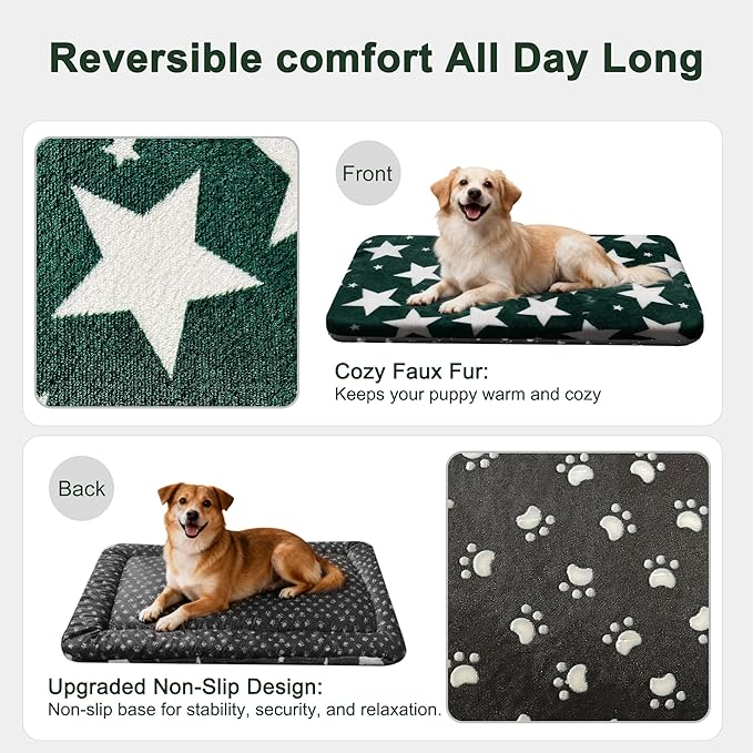 Wittop Washable Dog Bed Plush Orthopedic Outdoor Crate Mat with Non-Slip Bottom,Luxe Soft Kennel Pad for Pets, Cozy Cage Cushion & Pet Sleeping Mattress Large Sized,Medium,Small Dogs,30x20 inch,Green