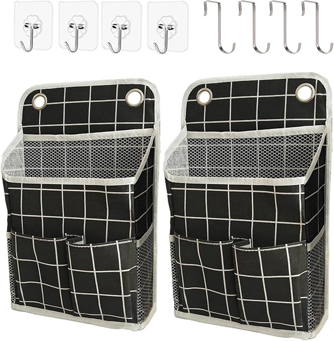 Someteth Hanging Basket for Organizing, Wall Organizer with Pockets and Over The Door Organizer，Can for Home, Closet, Office and Camper (Black Grid2)