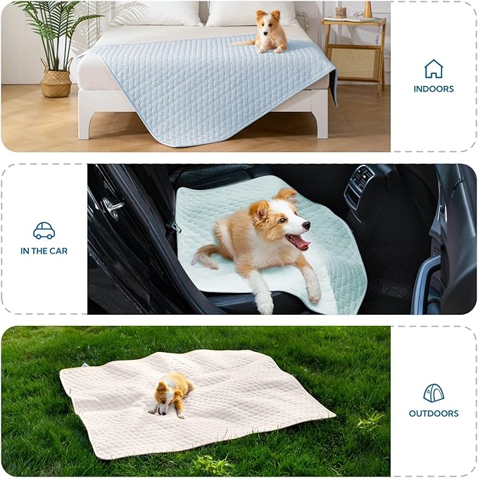 Soulbond Cooling Mat for Large Dogs - 29"x40" Washable Cooling Pad for Dogs & Cats, QMAX>0.3, Anti-Slip Bottom, Portable Summer Cool Pet Bed Pad for Outdoor/Indoor/Cars/Travel Use, Pearl White