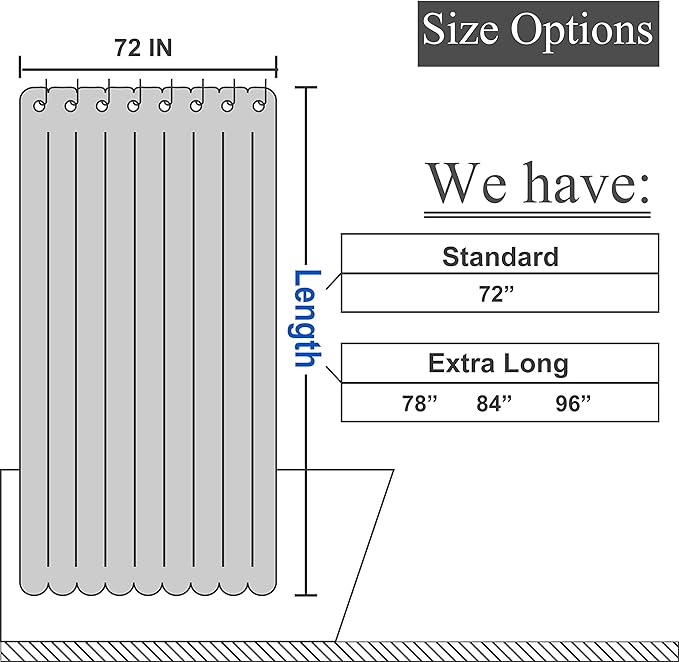 Barossa Design Extra Long Waffle Weave Shower Curtain 71" W x 84" H - Hotel Luxury Spa, 230 GSM Heavy Weighted Fabric, Water Repellent, Navy Blue, 71x84