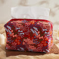 Hausfrau Tissue Box Cover Rectangular Embroidered Jacquard Linen Tissue Holder Case Decorative for Bathroom Vanity Countertop Desk Office, 10"x5.3"x5.3", Red Flowersea