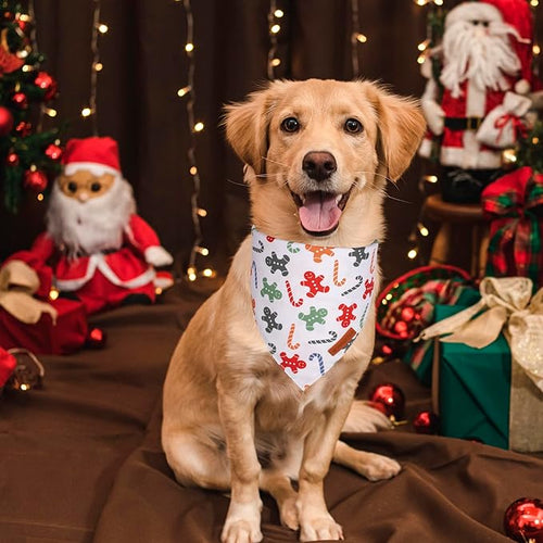 ADOGGYGO Christmas Dog Bandanas, Xmas Tree Candy Scarf, Premium Durable Fabric, White Christmas Bandanas for Extra Large Dogs Pets (X-Large)