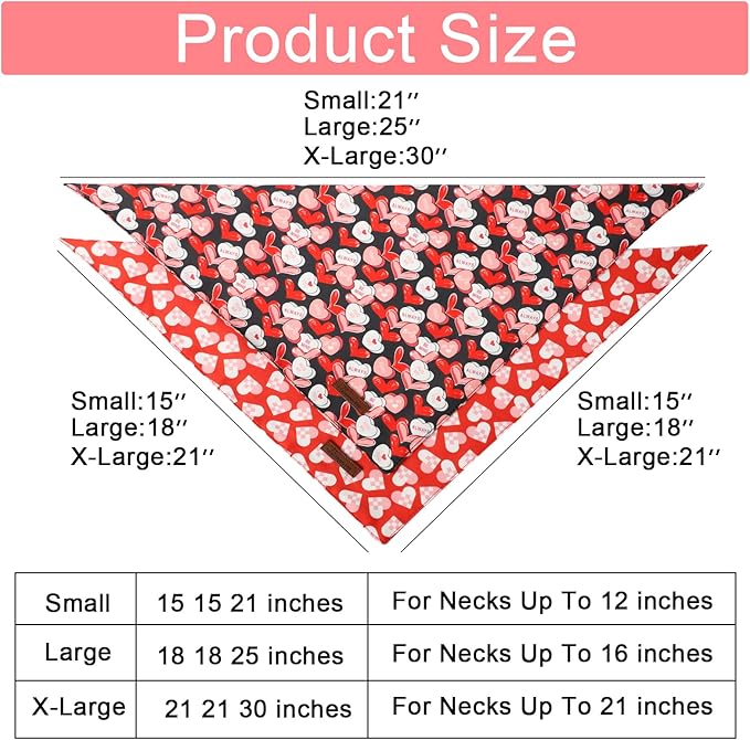 ARING PET Valentine's Dog Bandana 2 Pack-Cute Black&Red Heart Dog Triangle Bibs, Reversible Wedding Pet Scarf for Dogs and Cats