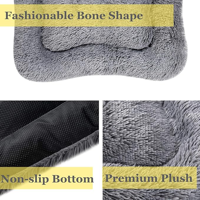 Coohom Deluxe Plush Dog Bed Pet Cushion Crate Mat,Fulffy Comfy Kennel Anti-Slip Washable Pad for Medium Large X-Large Dogs(XX-Large, Grey)