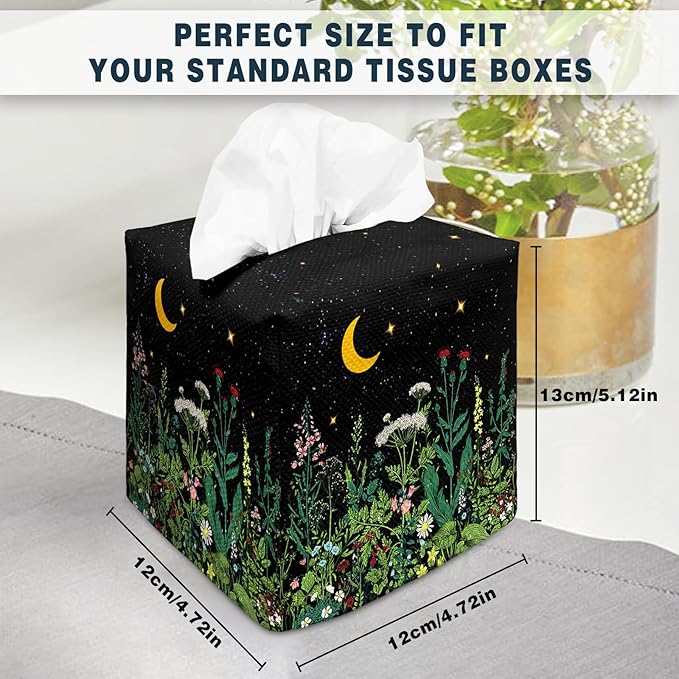 Tissue Box Cover Square Decorative Tissue Box Holder Cute Funny Cube Tissue Case Cover-Wildflowers Tissue Box Cover