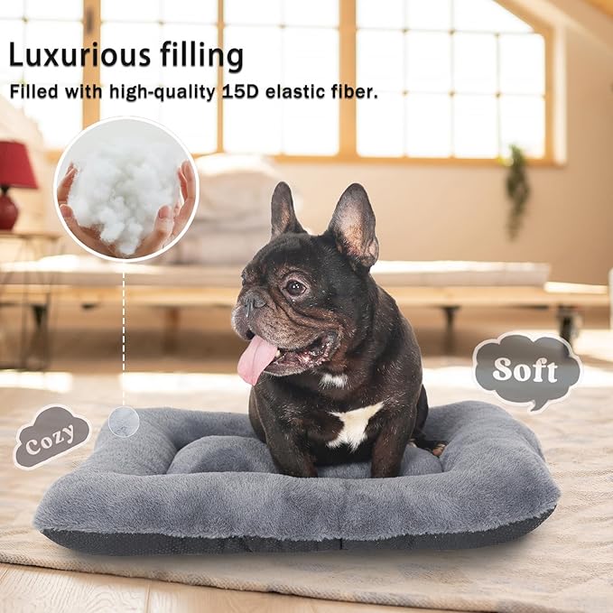 Crate Beds for Small Dogs,Comfort Fluffy Plush Dog Bed Kennel Pads for Crates 24 x 18 Inch, Non-Slip and Machine Washable Pet Sleeping Mat for Puppy/Cat,Dark Grey