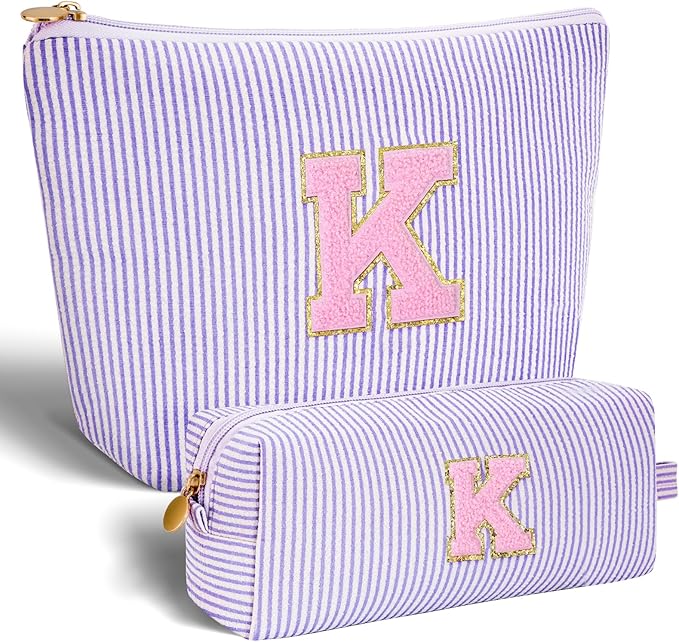 Btffitting Monogrammed Gifts for Women - Cosmetic Bag for Teen,Initial Cute Makeup Bag Set for Women,Trendy Pouch for Niece Sister Friend Female Her,Birthday Gifts for Daughter - Lavender,K