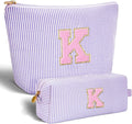 Btffitting Monogrammed Gifts for Women - Cosmetic Bag for Teen,Initial Cute Makeup Bag Set for Women,Trendy Pouch for Niece Sister Friend Female Her,Birthday Gifts for Daughter - Lavender,K