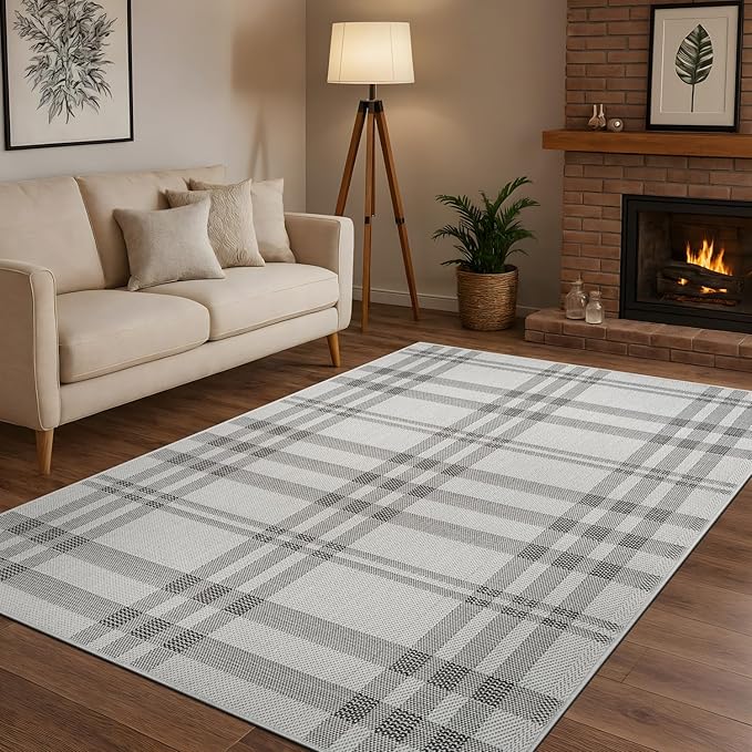 CAMILSON Easy Jute Rug 8x10, Indoor Outdoor Off-White Color Fiber Area Rugs for Entry, Living Room and Bedroom Rug, Checkred Boho Woven Design, Easy-Cleaning, Washable Outside Carpet (8 x 10)