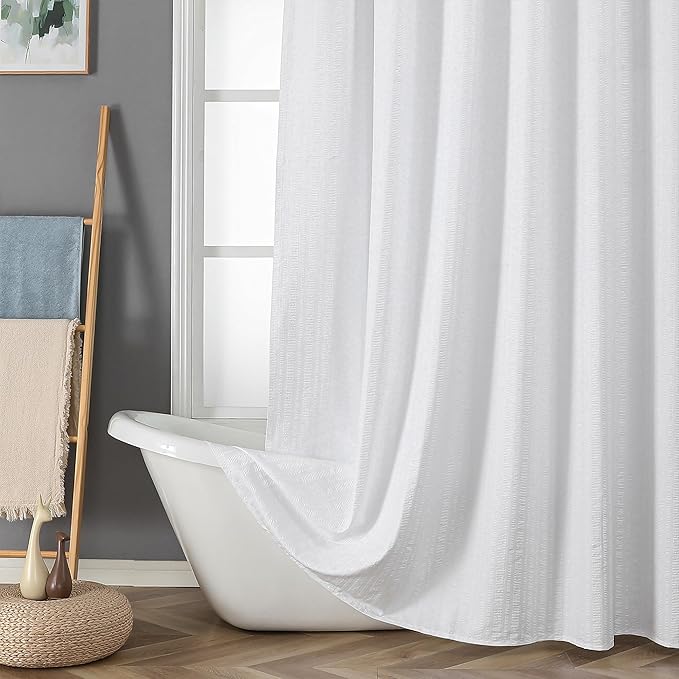 Aiyufeng Moga Stall Fabric Shower Curtain Waterproof, Soft & Lightweight Small Shower Curtain with Texture for Narrow Stall Size, Machine Washable, 36" Wx72 L, White