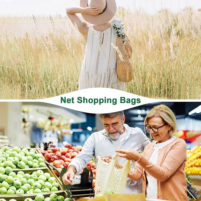 M METERXITY 1-Pack Cotton Mesh Bag, Reusable Washable Mesh Net String Grocery Bags, Reusable Produce Bags with Handle, Net Tote Bag for Fruits/Vegetables Shopping [White, Short Handle]