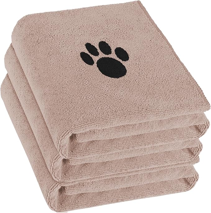 Puomue 3 Pack Microfiber Dog Towels for Drying Dogs, Super Absorbent and Soft Pet Grooming Towel, 40 Inch X 23.6 Inch, Perfect Dog Drying Towels for Large, Medium or Small Dogs, Camel