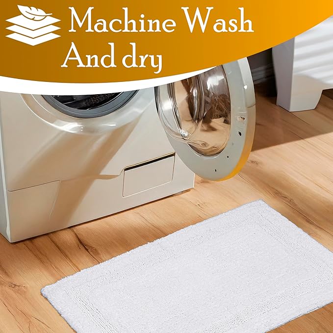 C23 Luxury 2200 GSM Heavyweight Bath Mat (Pack of 2) | 100% Tufted Cotton 20"x32" & 16"x24" White Thick & Plush Bathroom Rugs Ultra-Absorbent, Quick Dry, Anti-Slip Natural Latex Back, Machine Washable