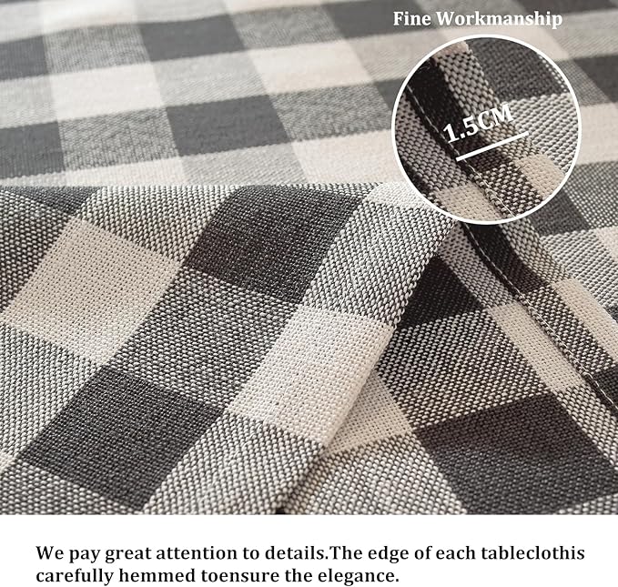 Alsoo Gingham Table Cloth Rectangle Tablecloth Heavy Duty Cotton Checkered Tablecloths Linen Table Cover for Spring Picnic Kitchen Dining, Black and White, 60 * 60 inch