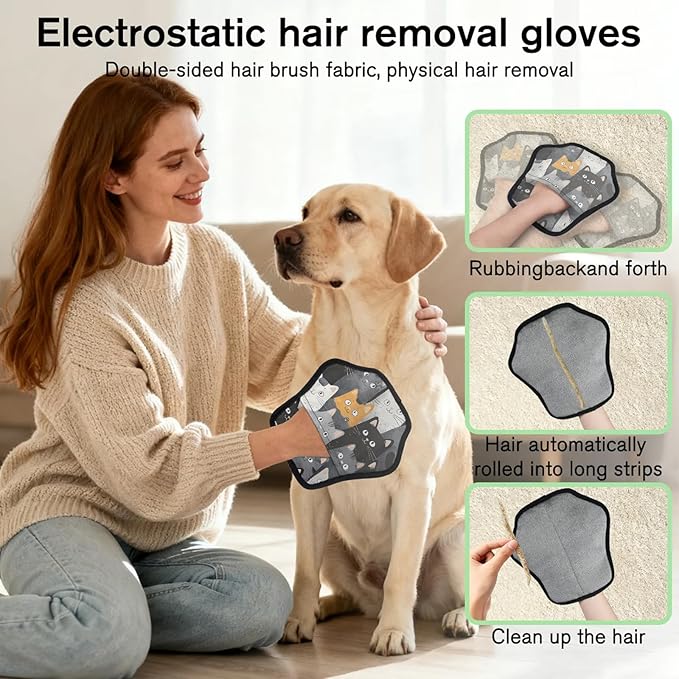 Hanxuanyifan Black Cats Pet Hair Removal Glove for Dogs & Cats,2 PCS Newly Upgraded Reusable Electrostatic Pet Hair Gloves,Dog Hair Remover Tool for Clothing,Couch,Carpet,Car Seat