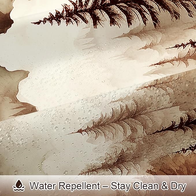 Litabel Brown Misty Pine Forest Shower Curtain, Tan Mountain Foggy Woodland Scenery Tree Shower Curtains for Chic Rustic Bathroom, Abstract Modern Waterproof Nature-Themed Decor, 72x72 Inches