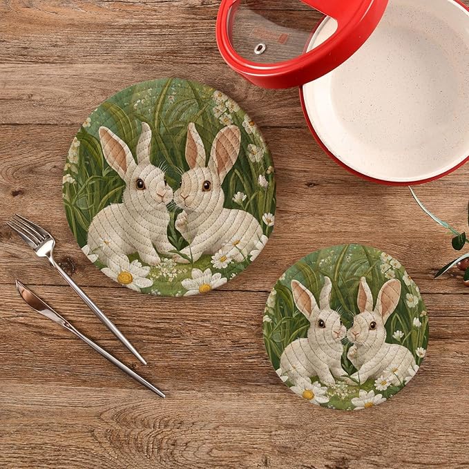 Sage Green Dandelions Trivets for Hot Dishes Pots and Pans Potholders Woven Trivet Cotton Round Large Pot Holder Decor Heat Resistant Hot Pads Mat for Table Counter Cooking Potholder Set of 2 (